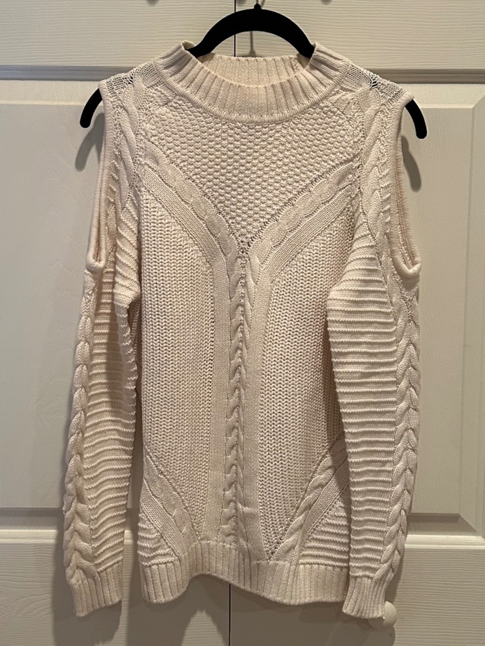 Ivory Cable Knit Sweater with Shoulder Cut Outs